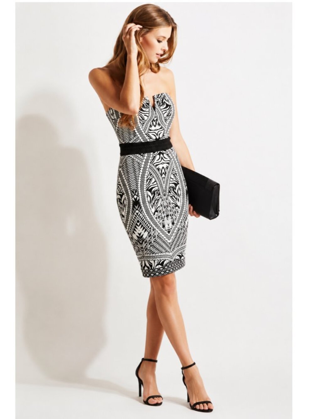 Lipsy Black White Mini Dress Strapless XS
